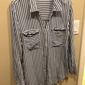Blue & White Stripe Button Up Top